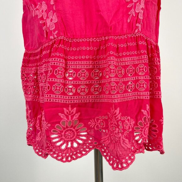 JOHNNY WAS Embroidered Floral Sleeveless Eyelet Tank Blouse Pink Sz M - Picture 7 of 12